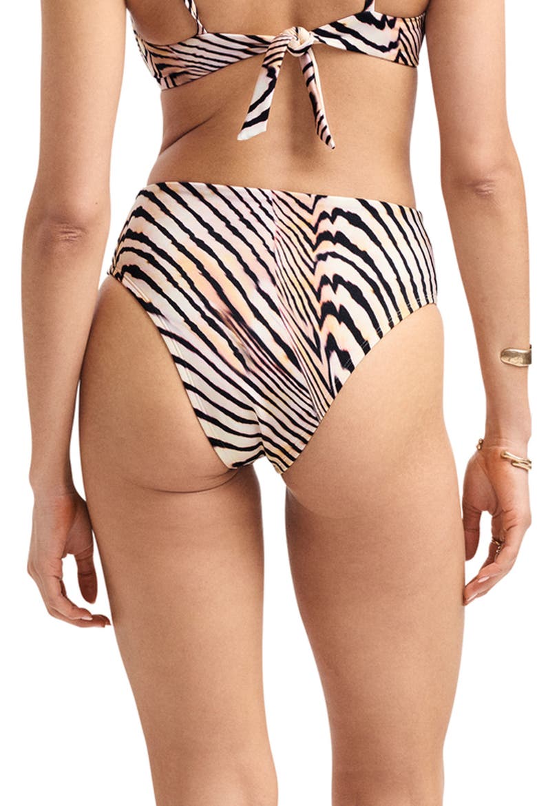 Barcelona High Waist Bikini Bottoms, Alternate, color, SHELL STRIPE ECOSHIMMER