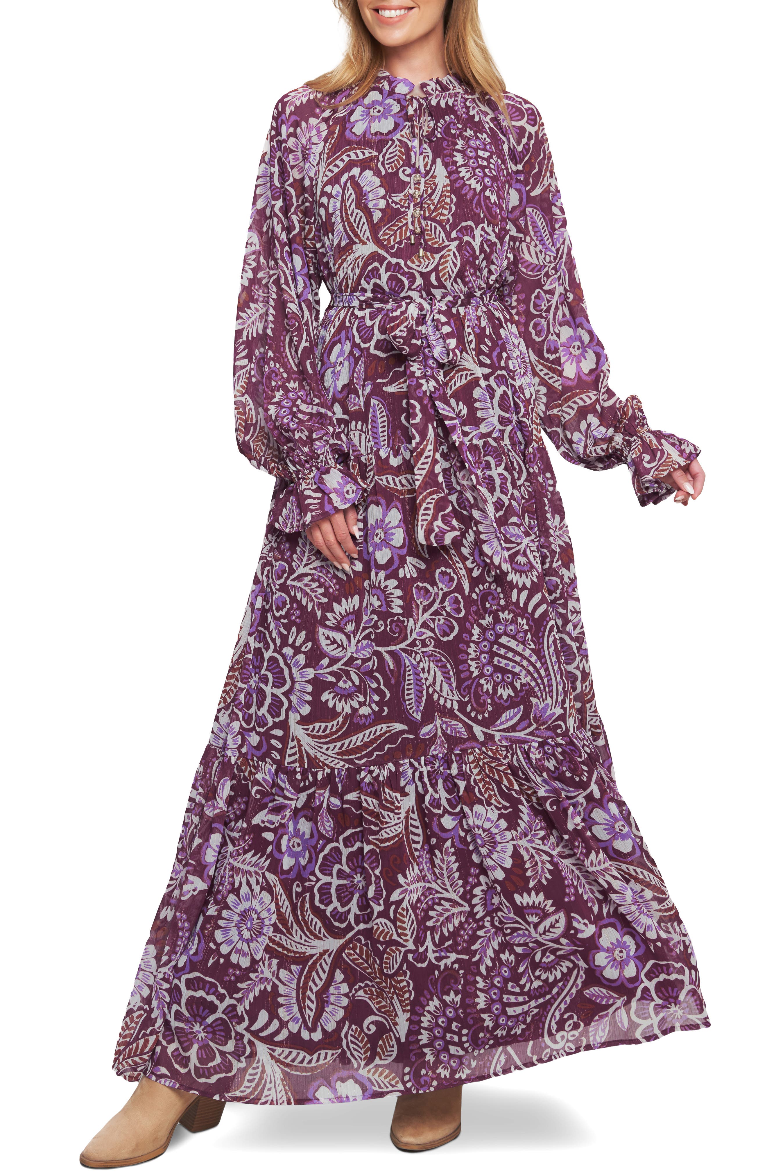 FLYING TOMATO Print Long Sleeve Maxi Dress