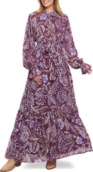 FLYING TOMATO Print Long Sleeve Maxi Dress