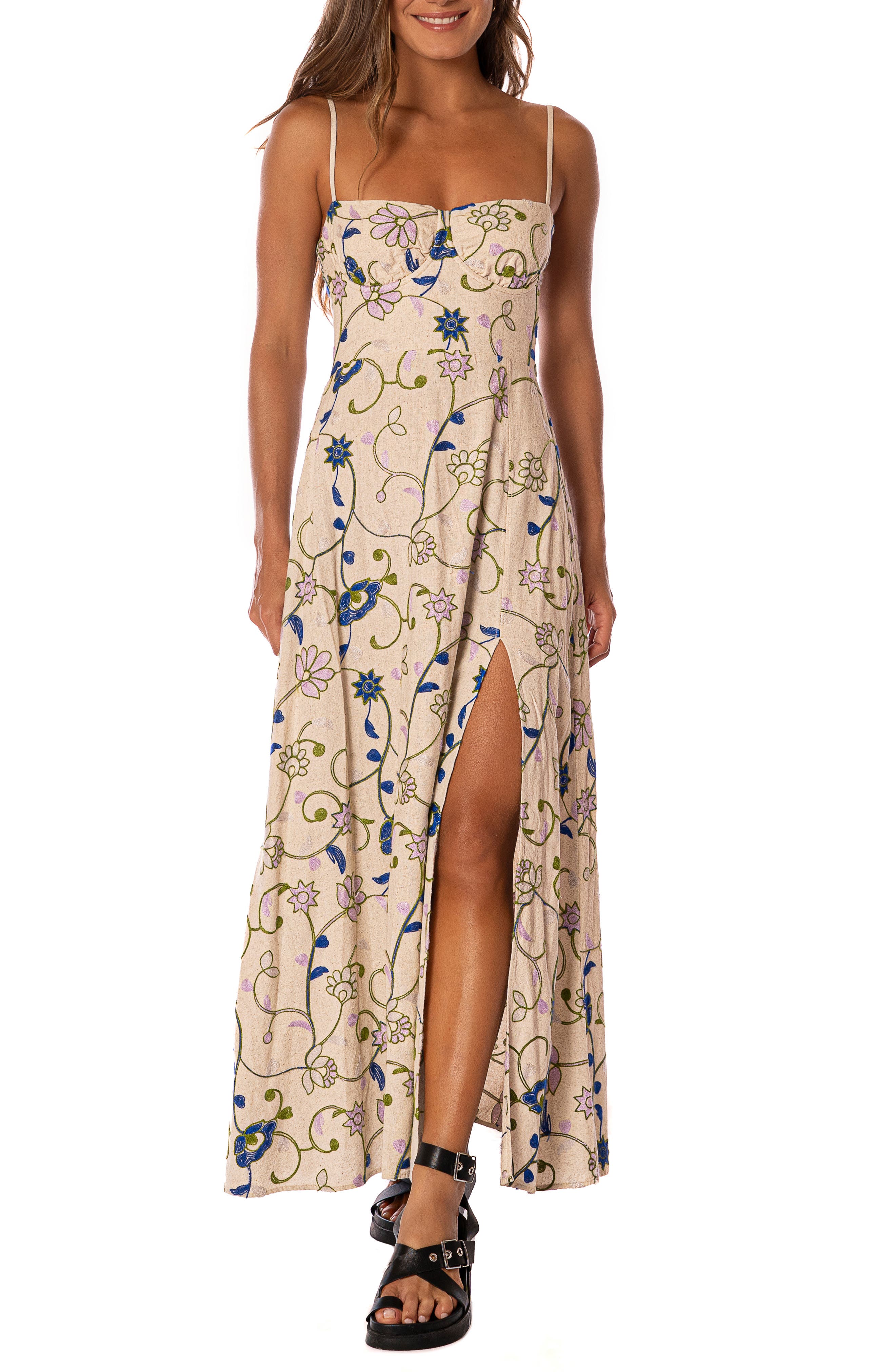 Maaji Purple Meadow Romina Embroidered Underwire Lace-Up Cover-Up Sundress