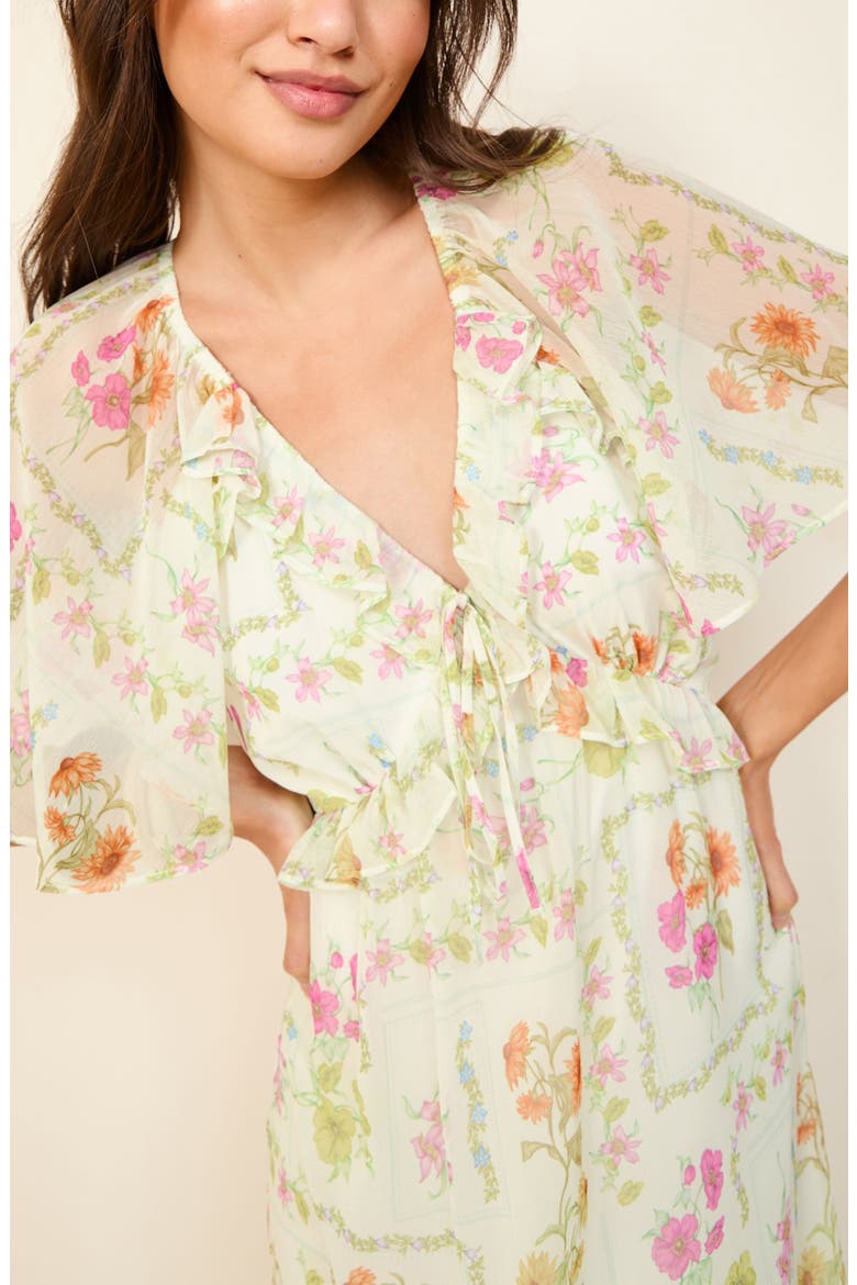 Print Ruffle Tiered Chiffon Maxi Dress, Alternate, color, CREAM