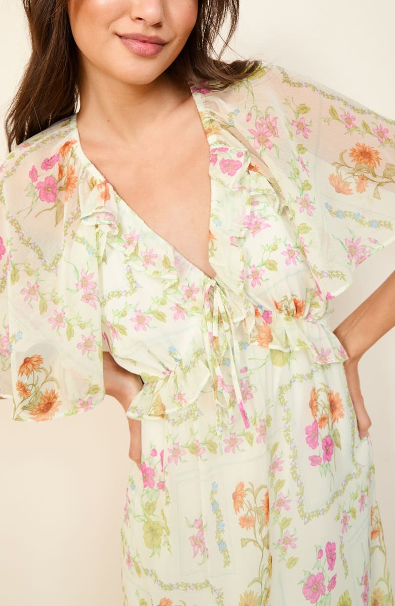 Friends Like These Print Ruffle Tiered Chiffon Maxi Dress, Alternate, color, Cream