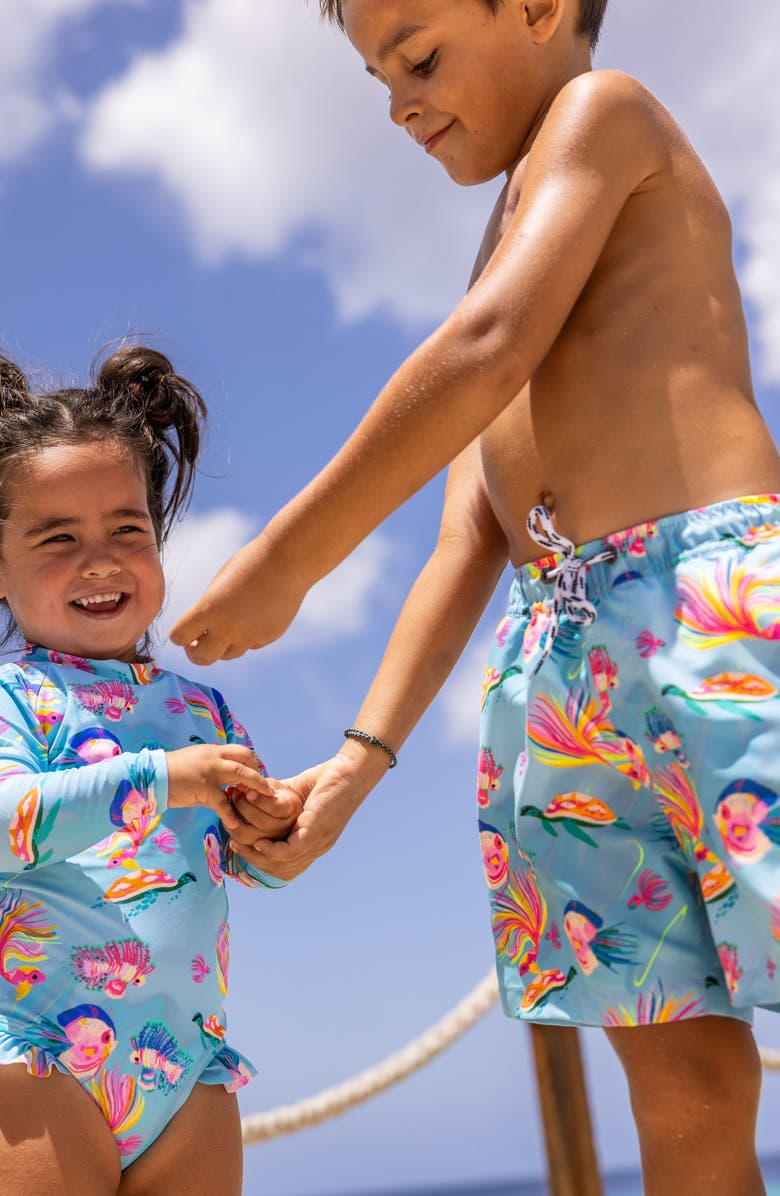 Snapper Rock Kids' Fish Print Swim Trunks, Alternate, color, Blue