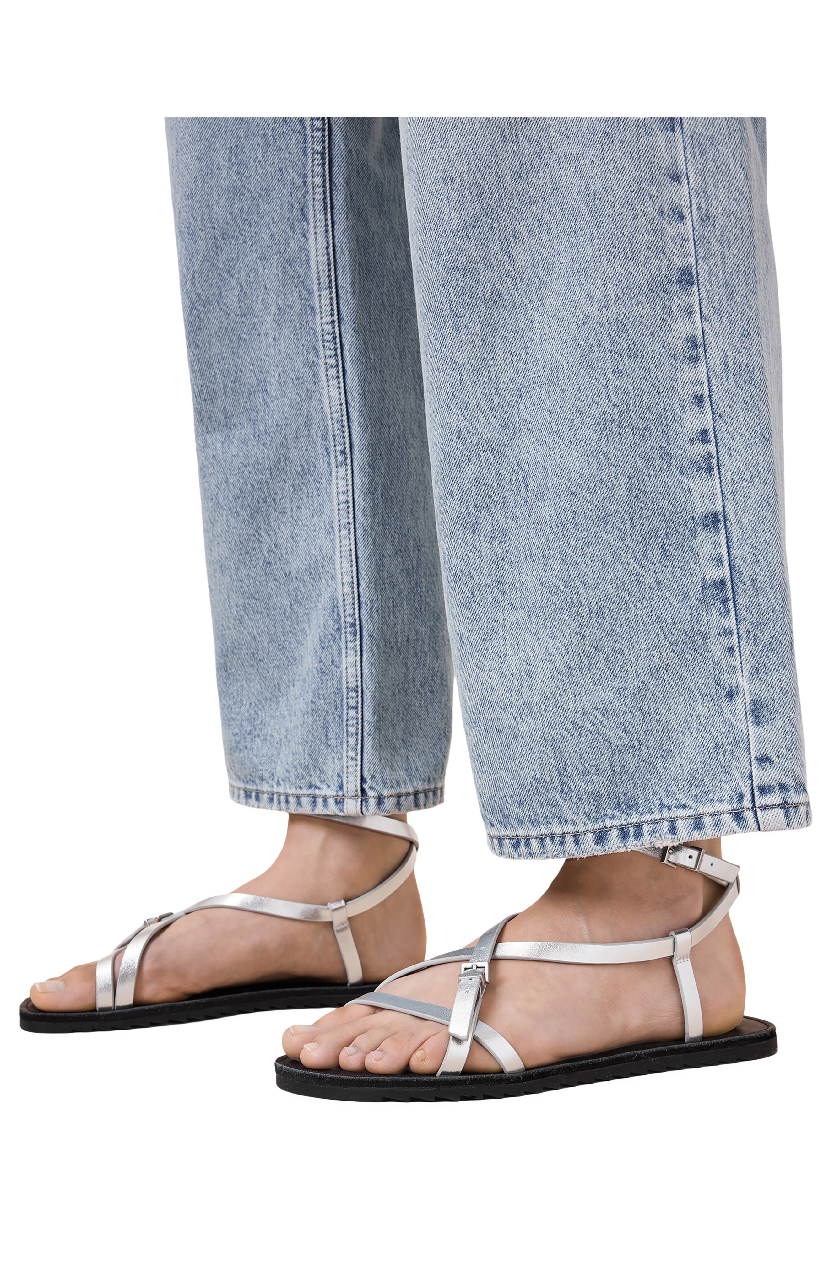 AllSaints Tyla Ankle Strap Sandal, Alternate, color, Silver