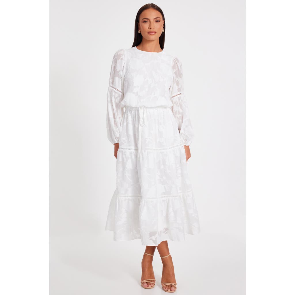 Quiz Jacquard Midi Dress With Balloon Sleeve In White