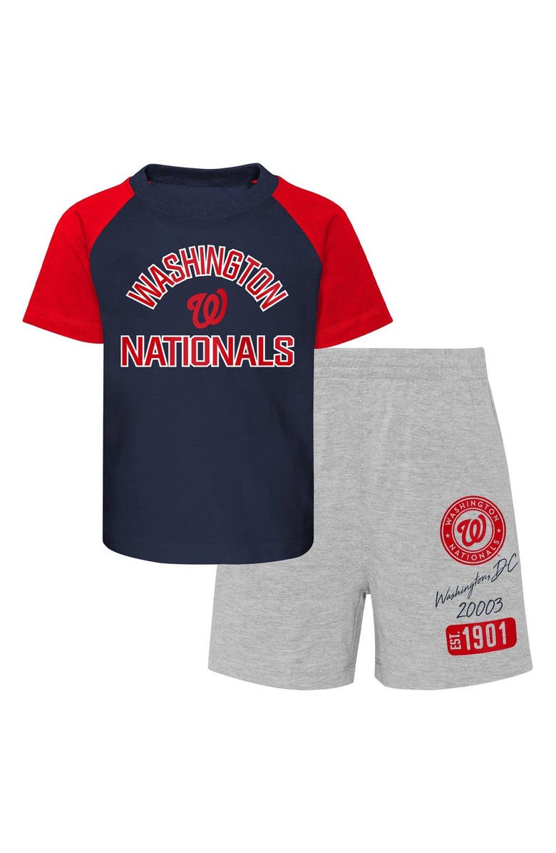 Outerstuff Infant Navy/Heather Gray Washington Nationals Ground Out Baller Raglan T-Shirt and Shorts Set, Main, color, Navy