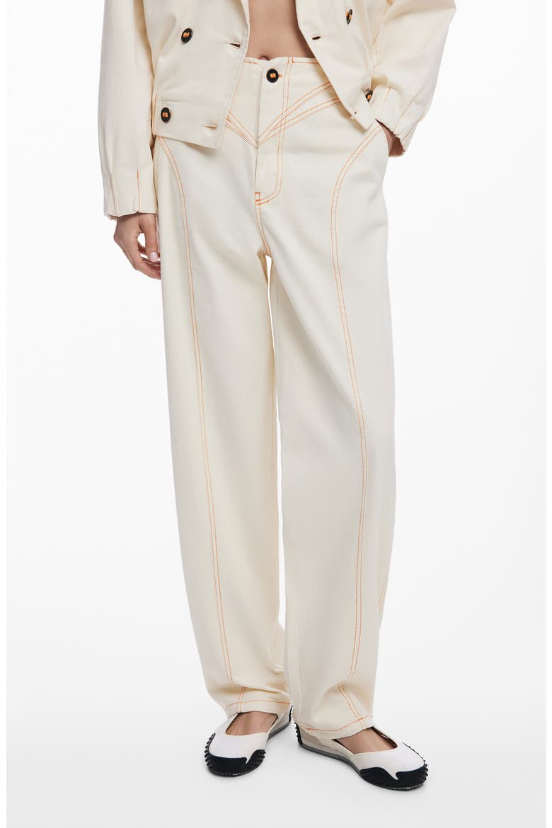 Topstitch Detail Stretch Cotton Pants, Main, color, LIGHT BEIGE