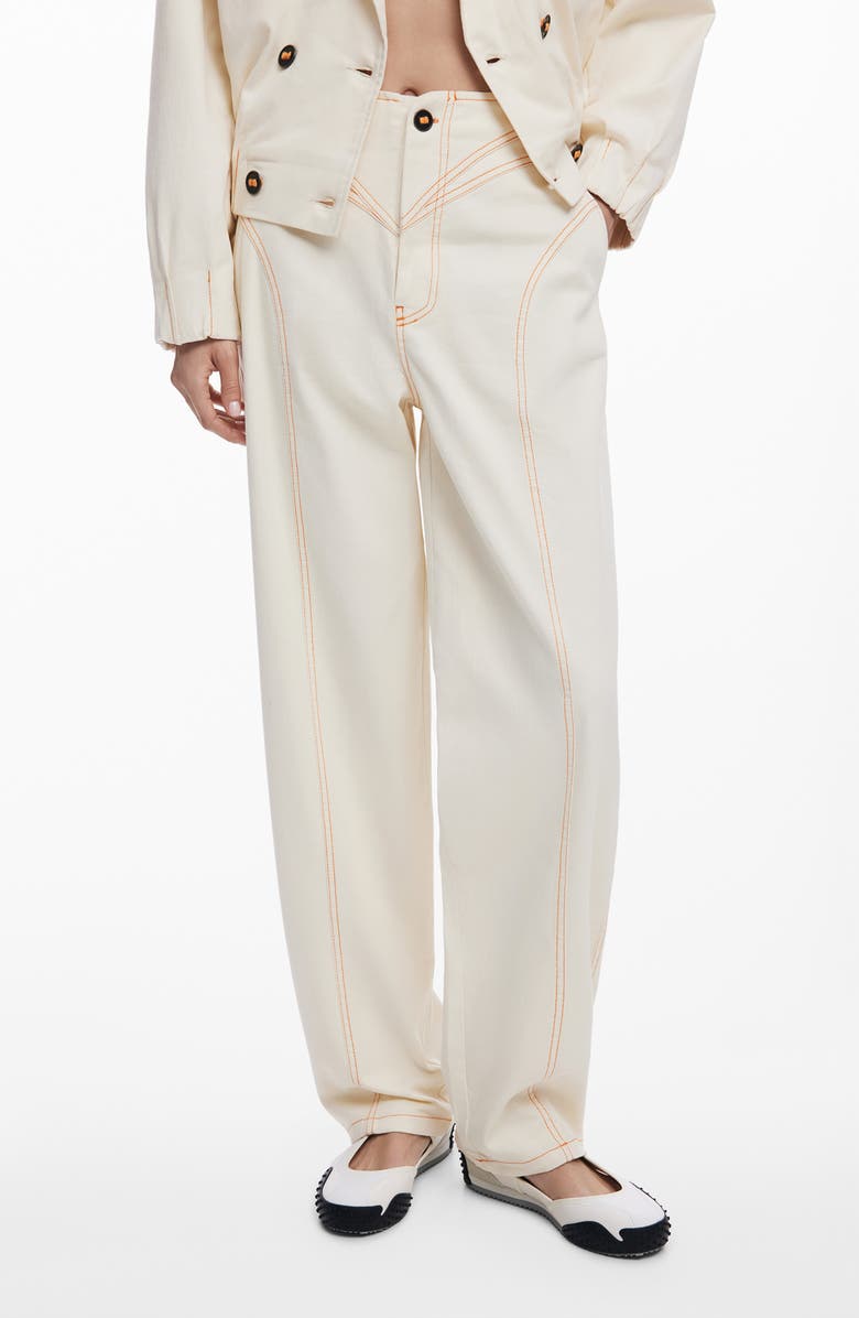 Desigual Topstitch Detail Stretch Cotton Pants, Main, color, Light Beige