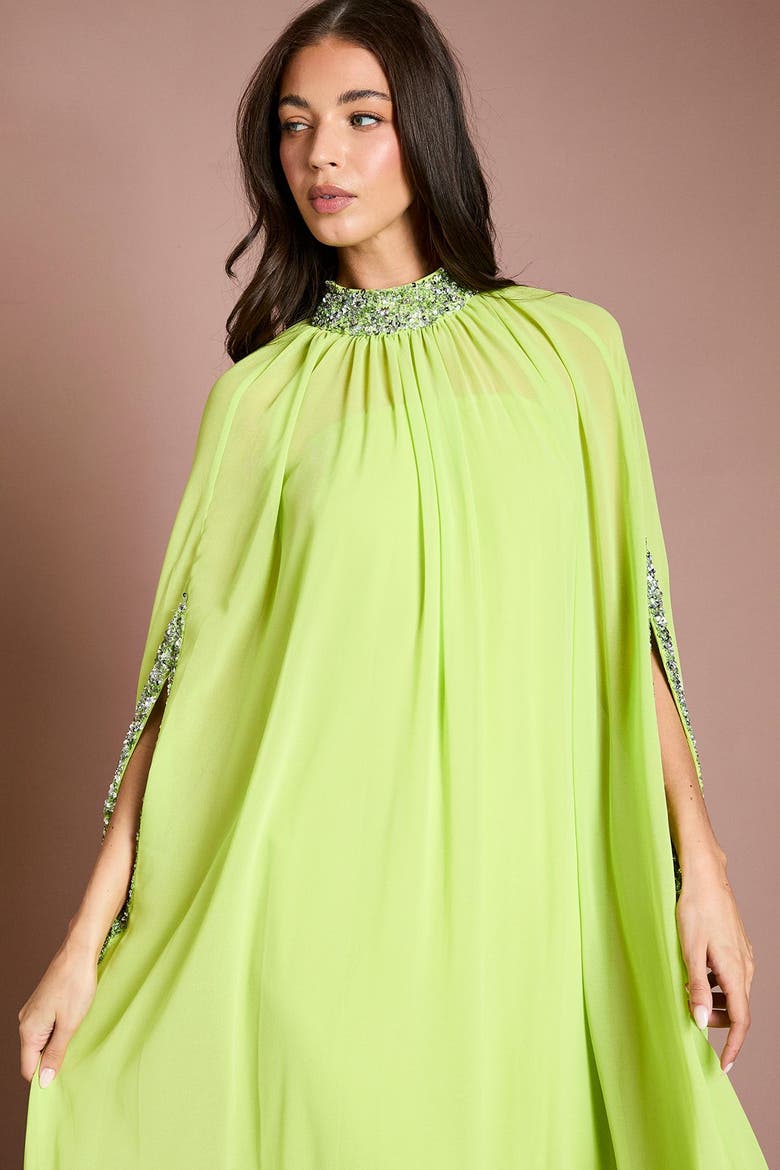 Muse Chiffon Cape Dress, Alternate, color, Lime