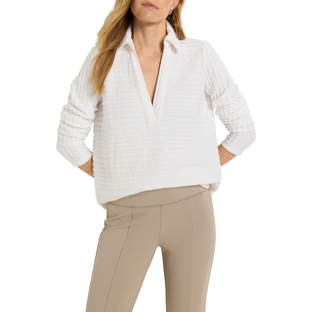 Nz Active By Nic+zoe Textured Long Sleeve Johnny Collar Polo In Paper White