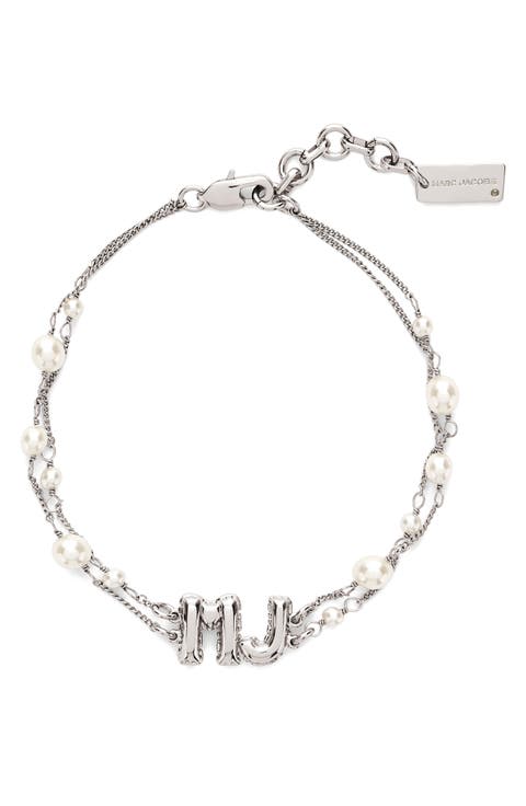 MJ Balloon Charm Faux Pearl Bracelet