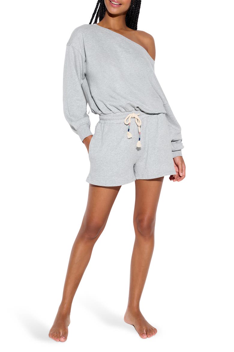 La Vida Long Sleeves Cotton Blend French Terry Romper, Main, color, HEATHER GREY