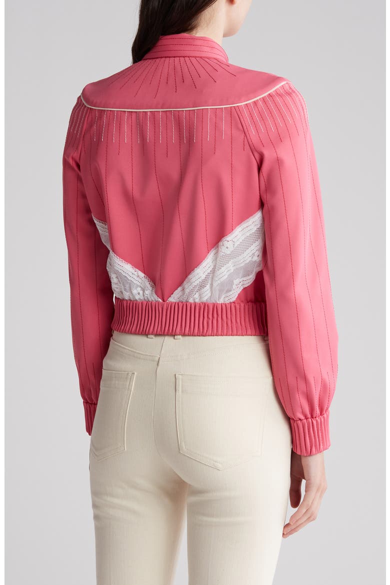 Lace Detail Scarf Collar Bomber Jacket, Alternate, color, SHADOW PINK/ BIANCO