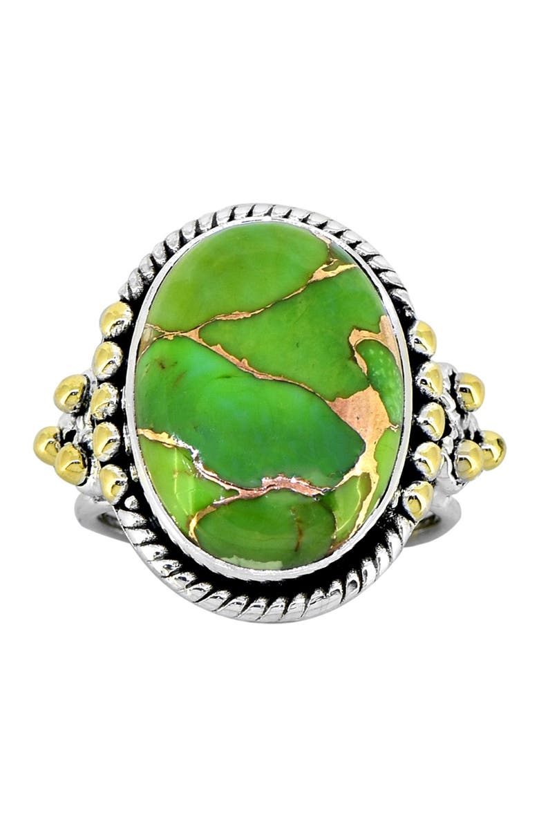 NITYA Green Copper Turquoise Brass Beaded Sterling Silver Ring, Main, color, 