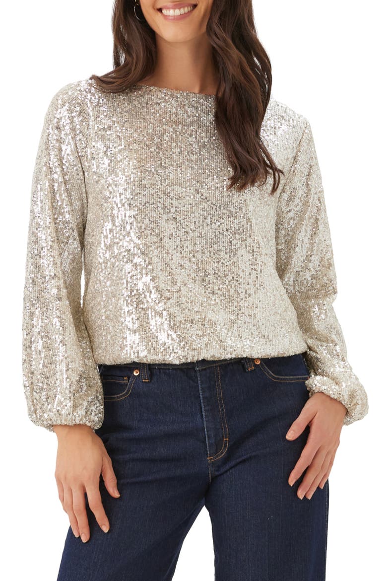 Sequin Boat Neck Top, Main, color, CHAMPAGNE