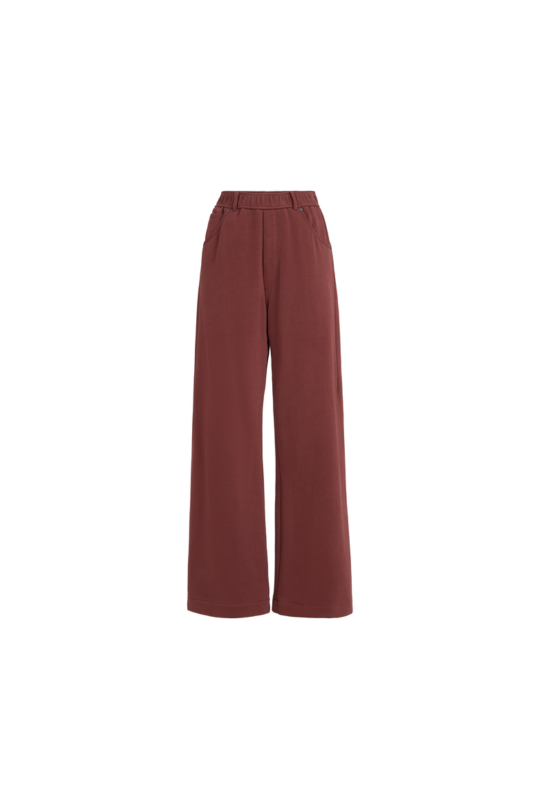 Cotton smooth French terry trousers, Alternate, color, Wine