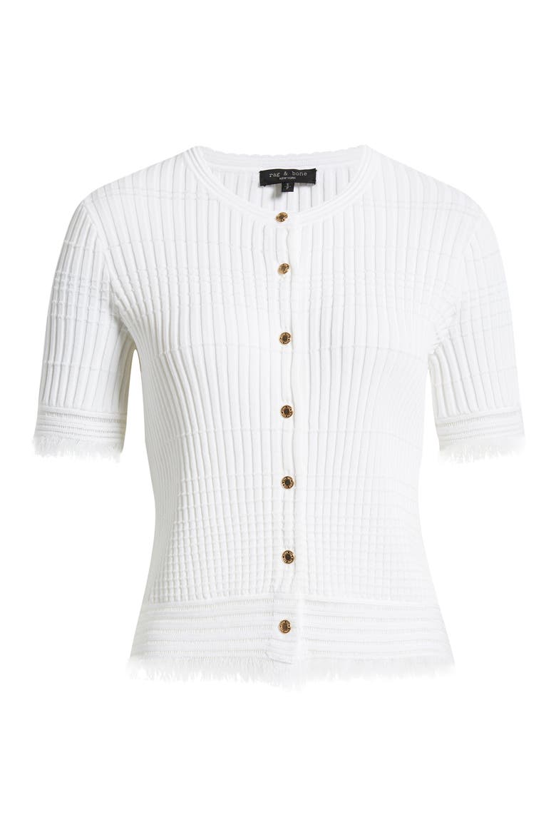 Ayan Fringe Trim Rib Cardigan, Alternate, color, WHITE