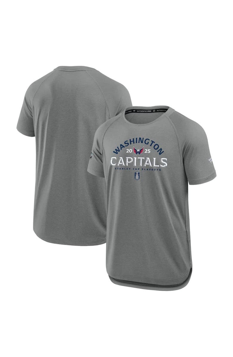 FANATICS Men's Fanatics Heather Gray Washington Capitals 2025 Stanley Cup Playoffs Authentic Pro Rink Performance T-Shirt, Main, color, 