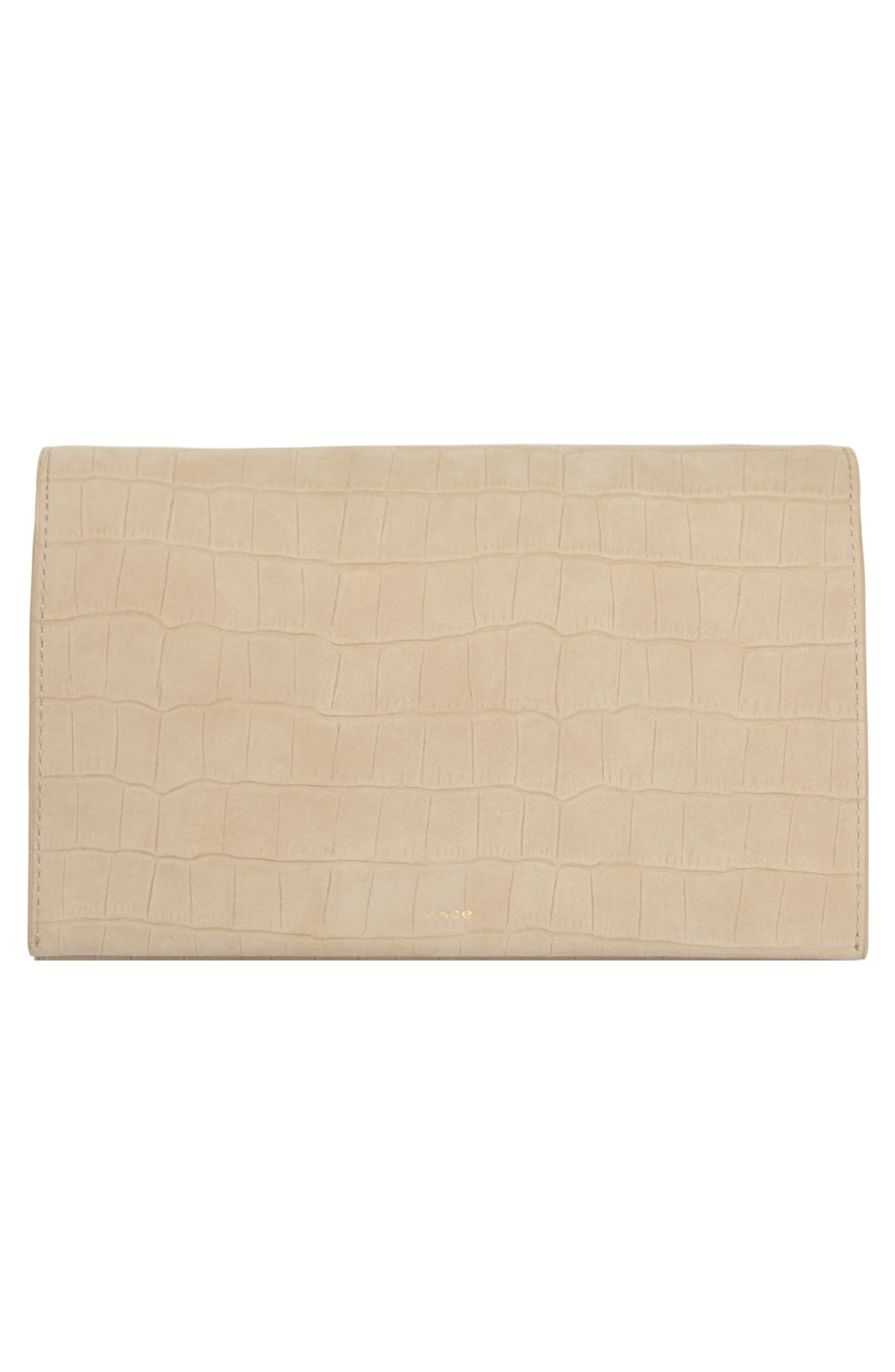 Vince Croc Embossed Nubuck Leather Wallet on a Strap, Alternate, color, Marzipan