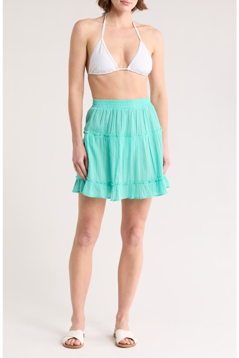 Smocked Tiered Cotton Cover-Up Skirt, Main, color, SEAFOAM
