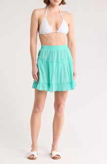 Elan Smocked Tiered Cotton Cover-Up Skirt