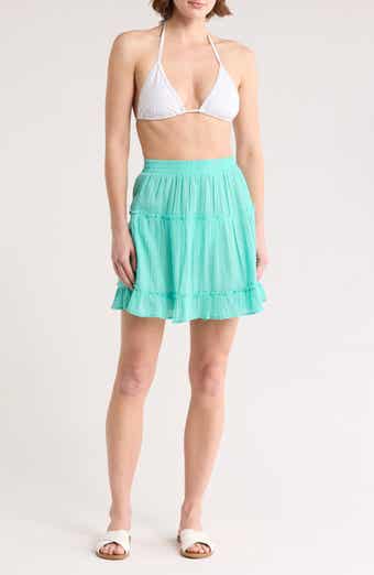 Elan Smocked Tiered Cotton Cover-Up Skirt