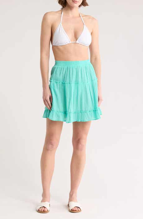 Elan Smocked Tiered Cotton Cover-Up Skirt