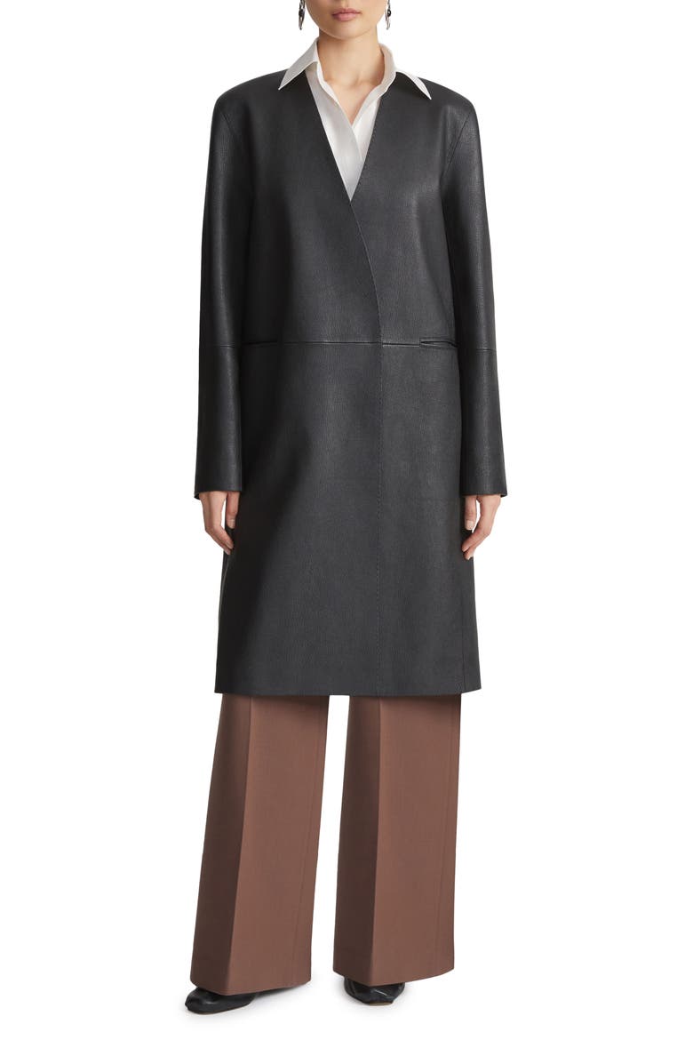 V-Neck Lambskin Leather Coat, Main, color, BLACK