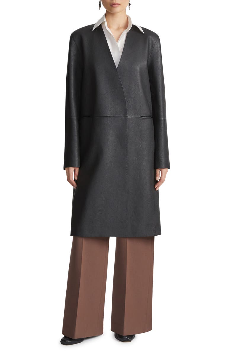 Lafayette 148 New York V-Neck Lambskin Leather Coat, Main, color, 