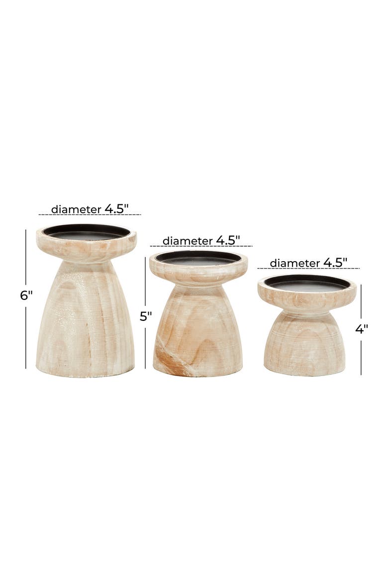 Brown Wood Pillar Candle Holder with Whitewash Finish - Set of 3, Alternate, color, BROWN