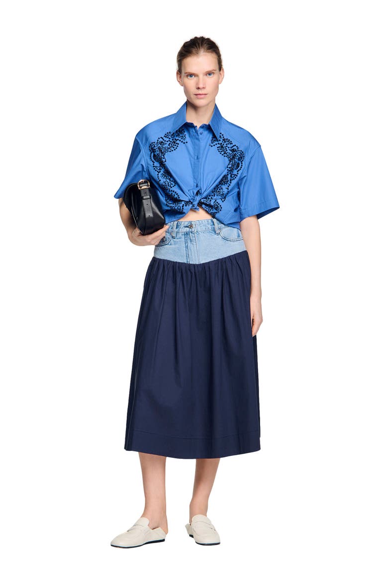 Embroidered and beaded shirt, Alternate, color, Blue