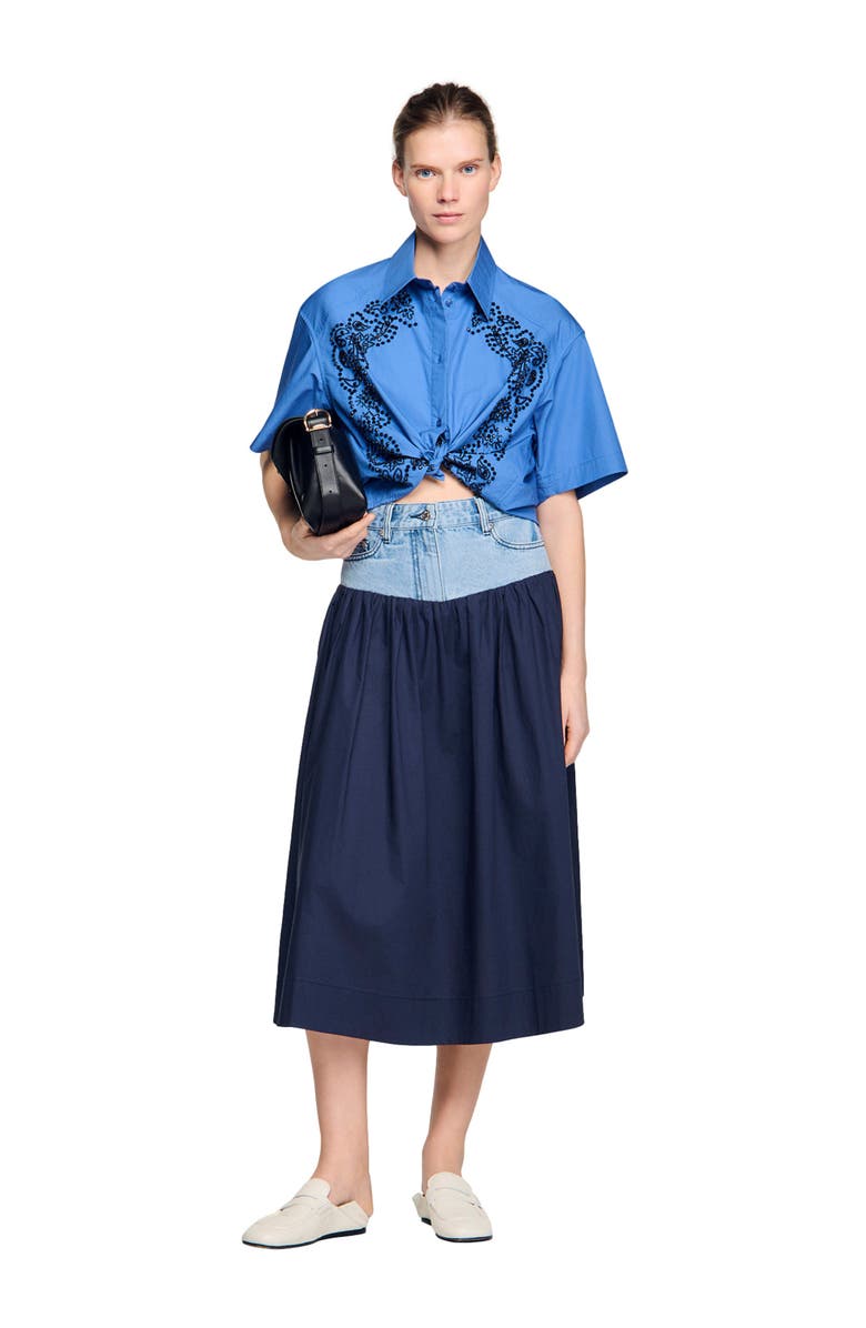 SANDRO Embroidered and beaded shirt, Alternate, color, Blue