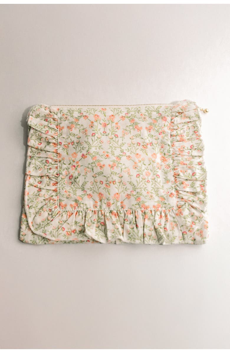 Piper&Cloth Timeless Floral Ruffle Zipper Pouch, Main, color, Apricot Meadow
