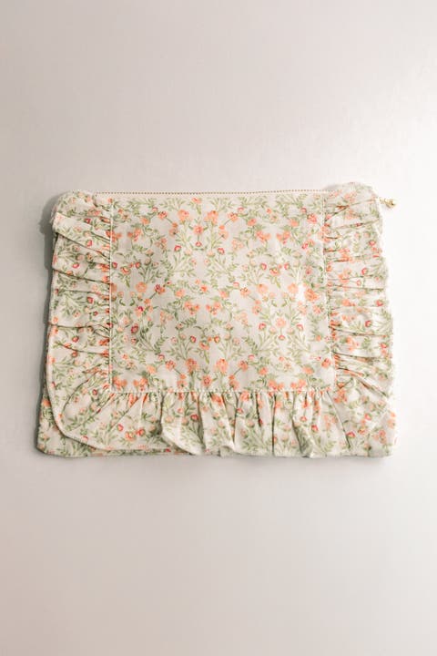 Timeless Floral Ruffle Zipper Pouch