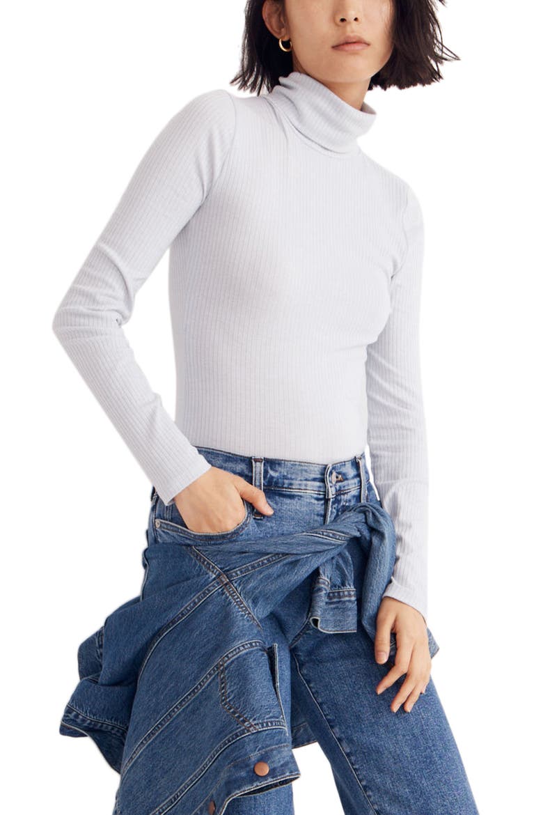 Lightweight Ribbed Turtleneck Top, Main, color, COOL FOG