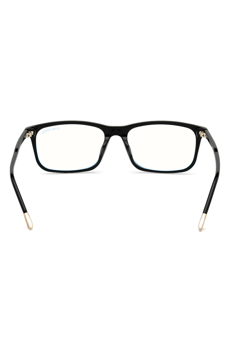 TOM FORD 57mm Rectangular Blue Light Blocking Optical Glasses, Alternate, color, Black Rose Gold Temple