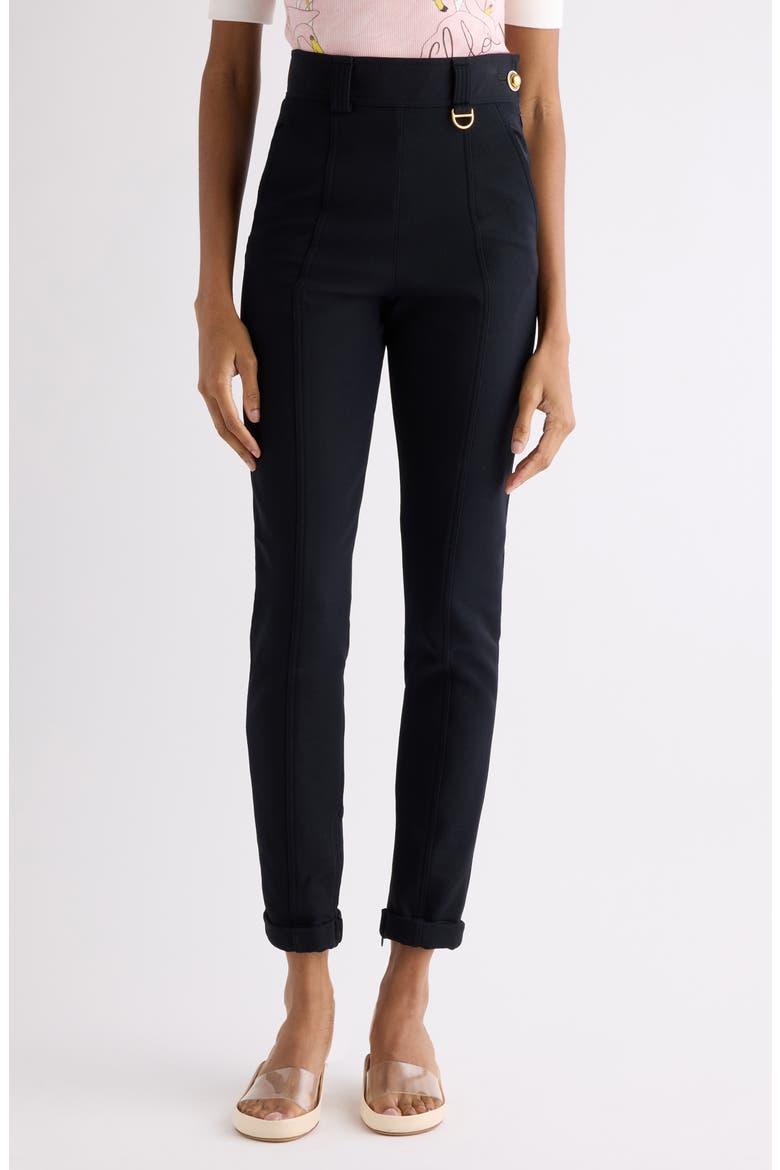 High Waist Stretch Tricotine Pants, Main, color, BLACK