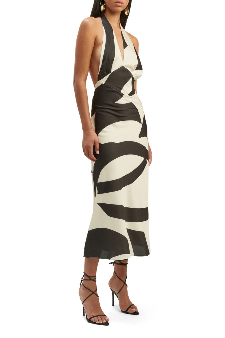 Citron Halter Cocktail Midi Dress, Alternate, color, BLACK/ IVORY