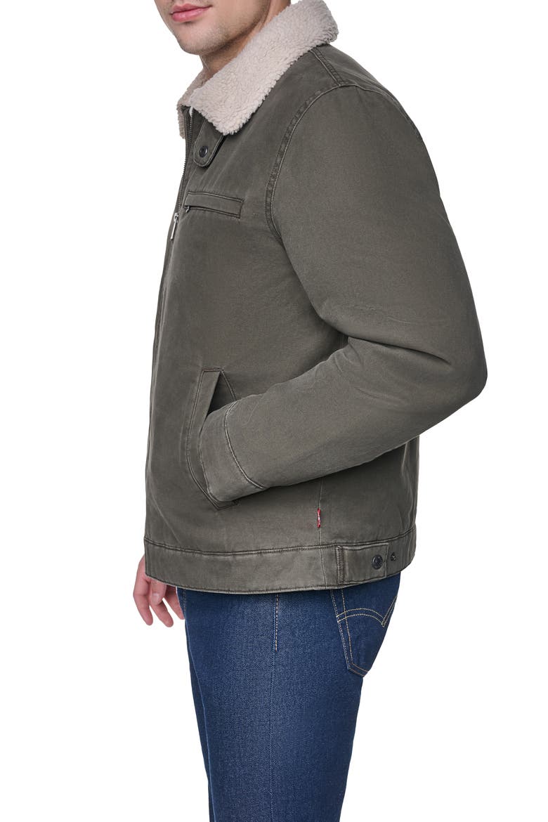 Western Utility Jacket with Faux Shearling Collar, Alternate, color, OLIVE