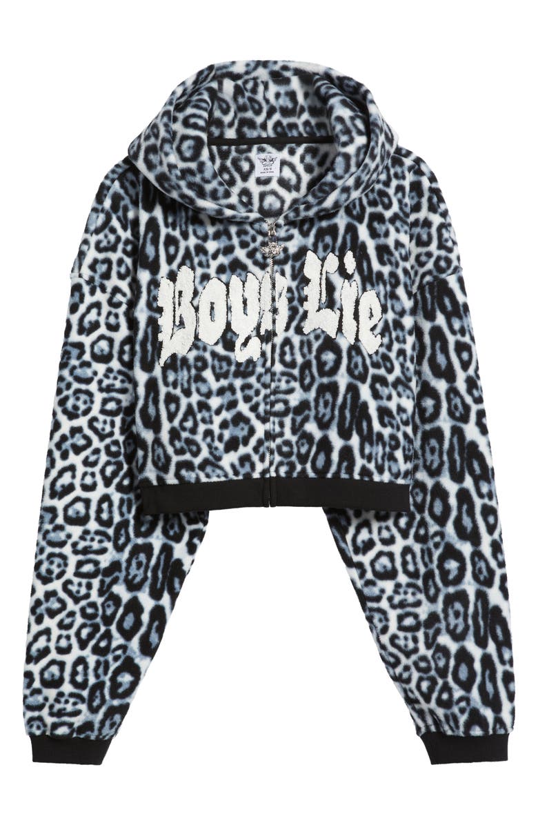 BOYS LIE Once a Cheetah Crop Zip Fleece Hoodie, Alternate, color, Blur Multi
