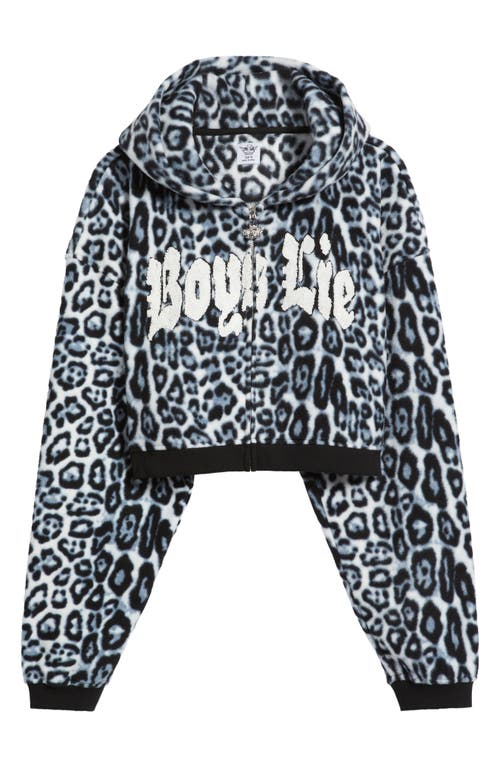 Boys Lie Once A Cheetah Crop Zip Fleece Hoodie In Multi