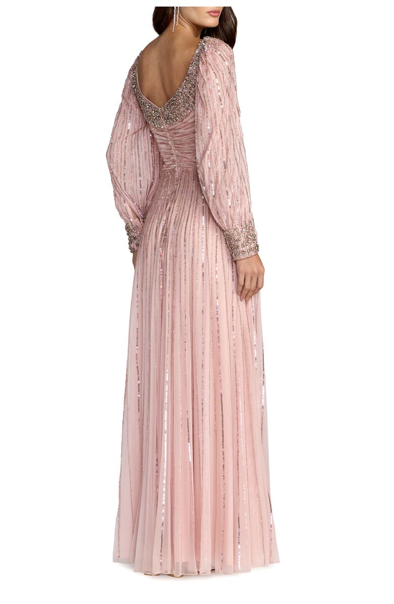 Mac Duggal Embellished Long Sleeve Scoop Neck A-Line Gown, Alternate, color, Light Rose