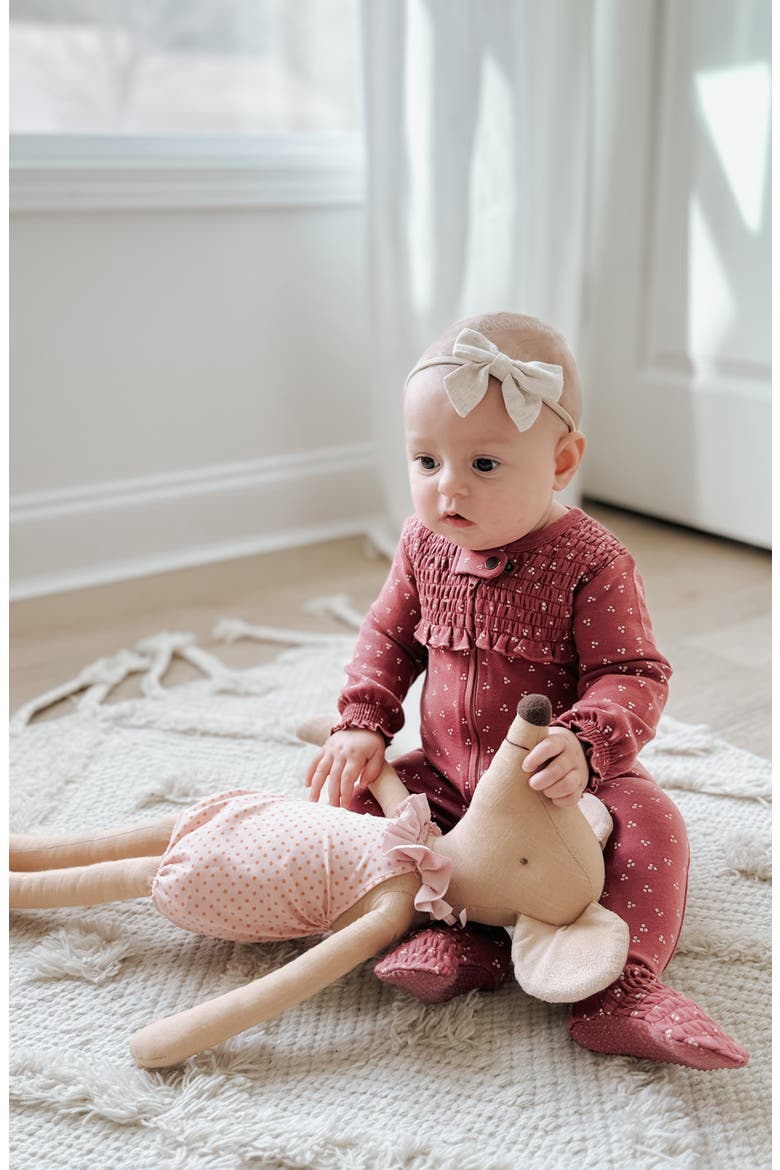 Smocked Organic Cotton Zip Footie, Alternate, color, APPLEBERRY DOTS