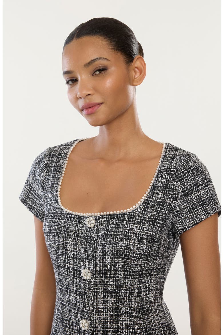 Cira Embellished Tweed Minidress, Alternate, color, BLACK