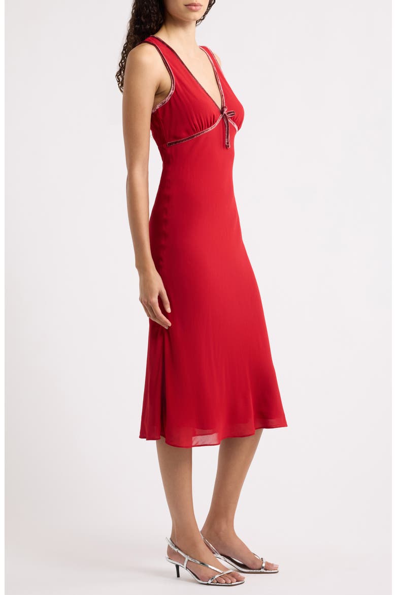 Nomi Velvet Bow Detail Midi Dress, Alternate, color, SANGRE