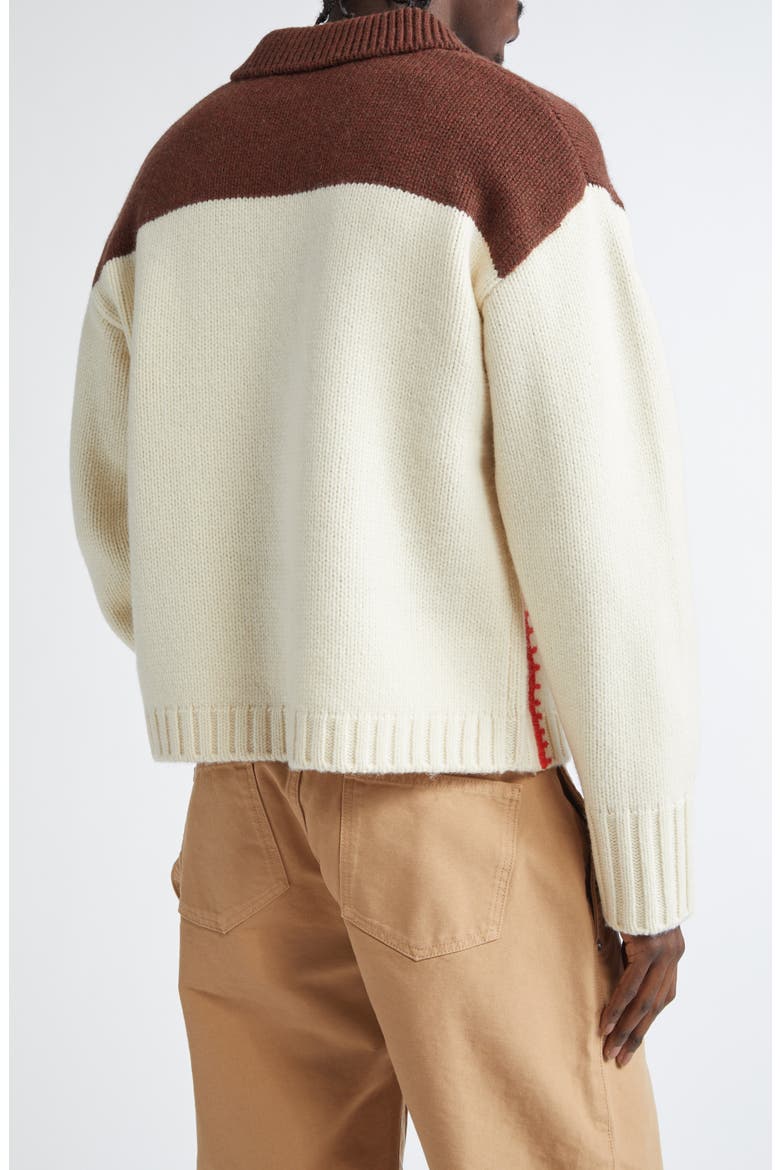 House Intarsia Embroidered Wool Polo Sweater, Alternate, color, FLAX