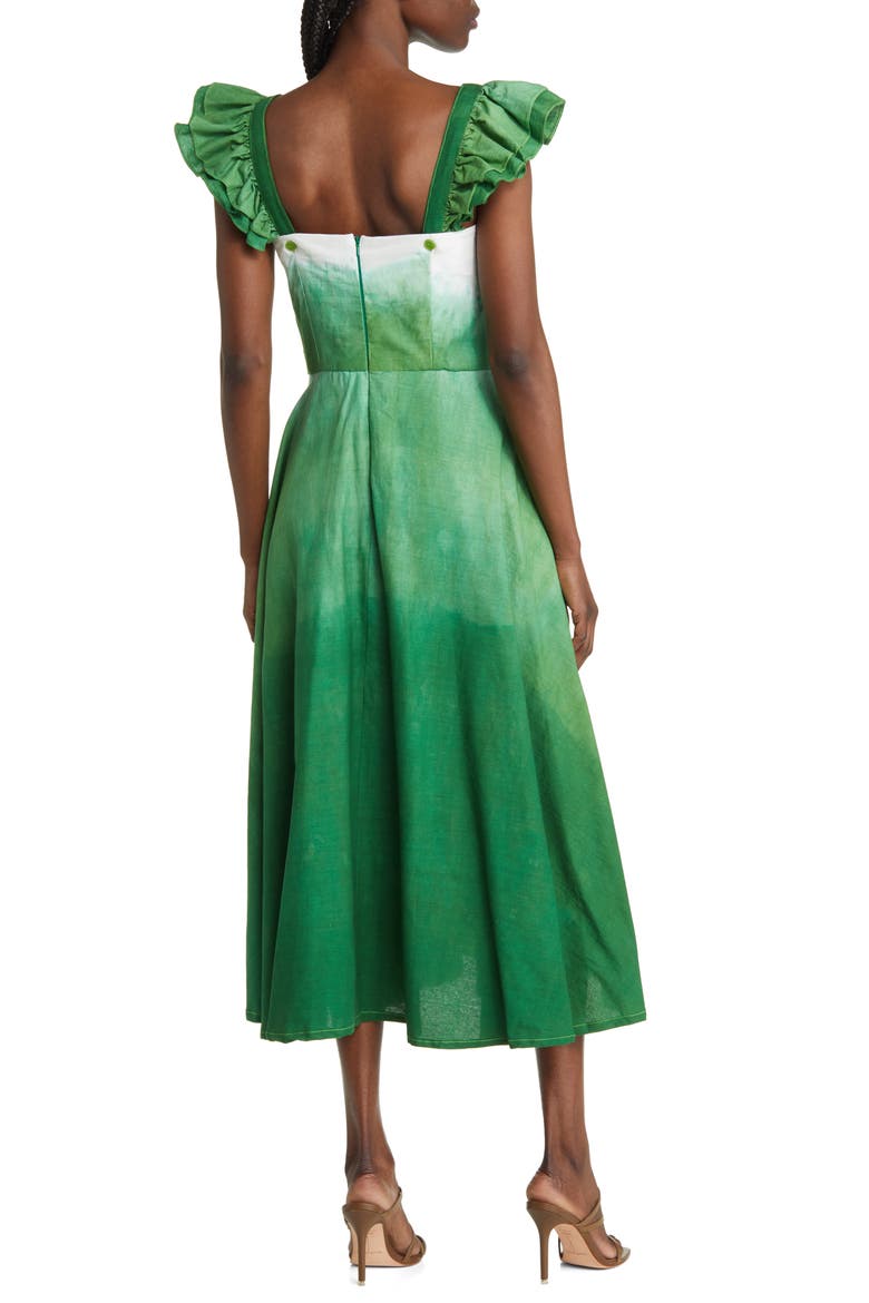 Binsa Ombré Ruffle Cotton Midi Dress, Alternate, color, GREEN OMBRE