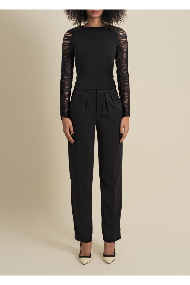 Medusa Fringe Loose-Fit Double-Pleat Stretch Crepe Trousers, Main, color, Black
