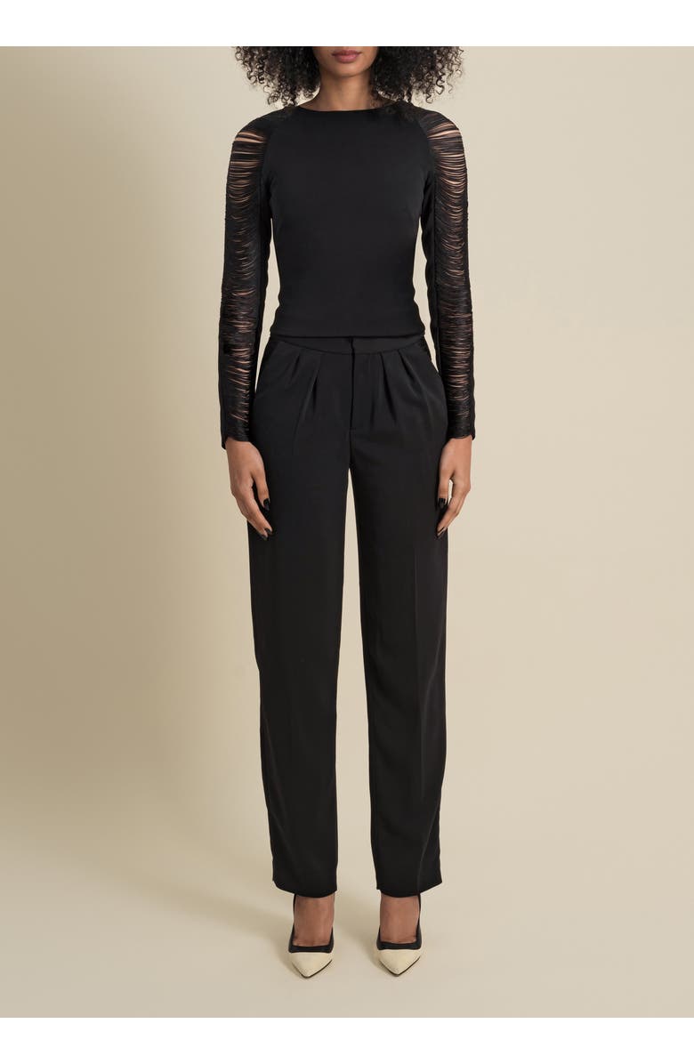 Contessa Mills Medusa Fitted Hand-Dyed Fringe Stretch Crepe Top, Alternate, color, Black