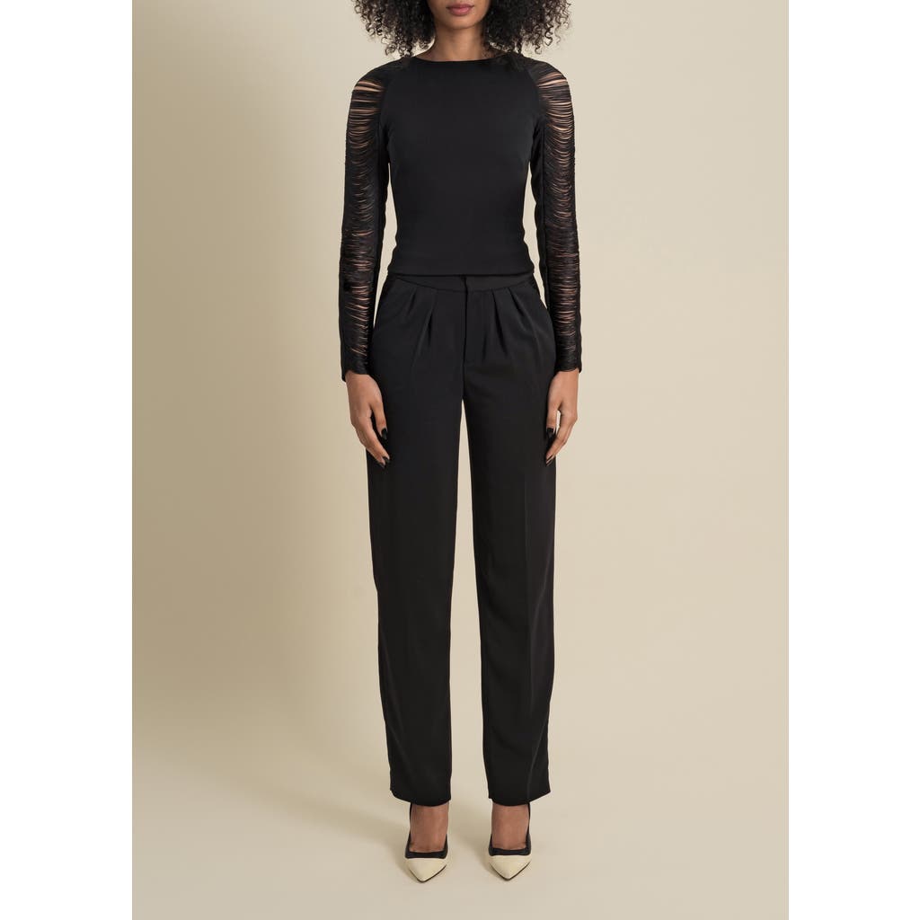 Contessa Mills Medusa Fringe Loose-fit Double-pleat Stretch Crepe Trousers In Black